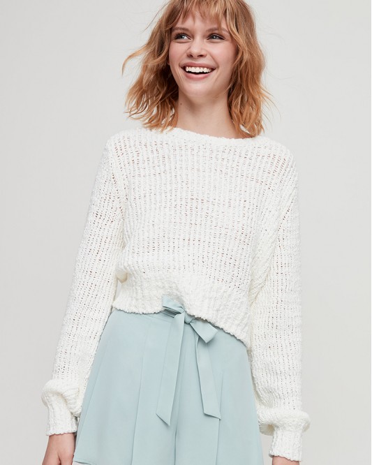 white Crochet Knit Long Sleeve