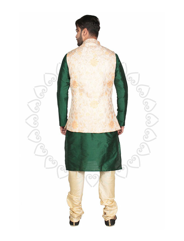 Mens Mandarin Collar Printed Nehru Jacket – Water Green